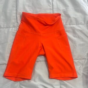 Orange Bike Shorts with High Waist and Stretchy Fit